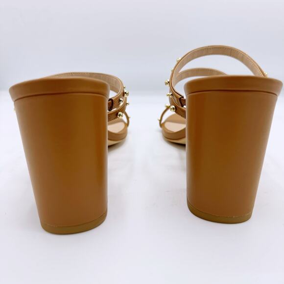 Stuart Weitzman Superstud 75 Block Slide Sandal In Almond - Picture 6 of 9